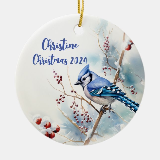 Jay bleu Ornement de Noël personnalisé (Devant)