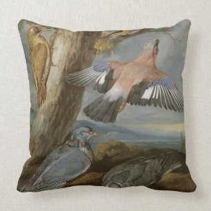 Jay, Green Woodpecker, Pigeons and Redstart, c.165 Throw Pillow