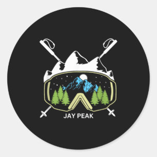 Jay peak vermont skiing skier ski goggles and pole classic round sticker
