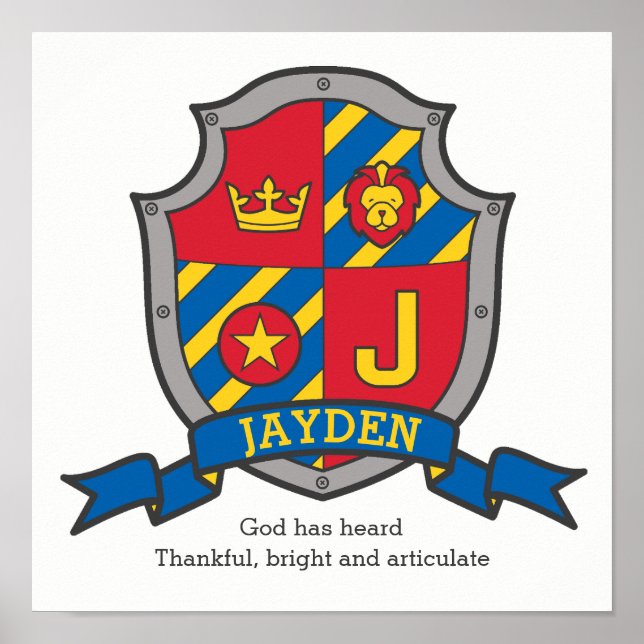 Jayden boys J nom signifiant affiche de la crête b (Devant)