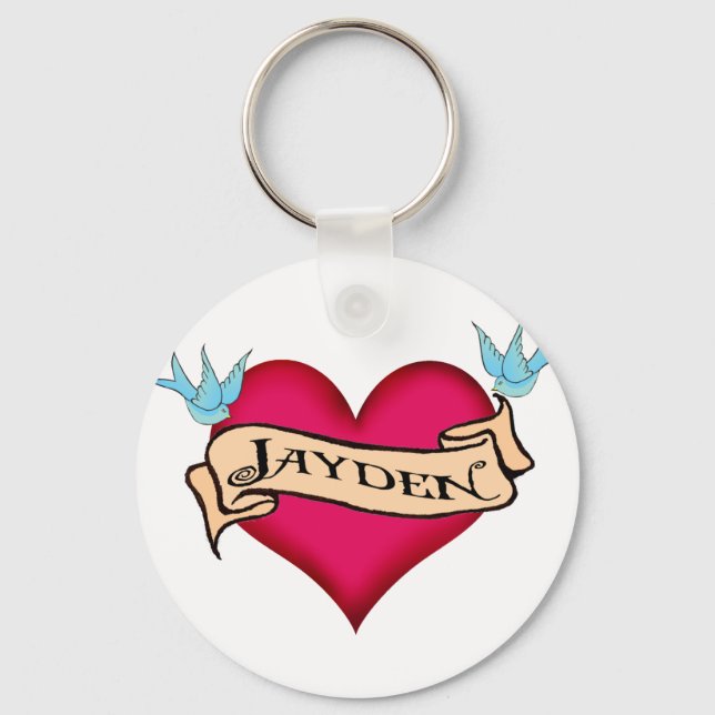 Jayden - Custom Heart Tattoo T-shirts & Gifts Keychain (Front)