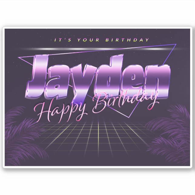 Jayden Name First name lila retro Sticker Birthday (Front)