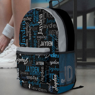 Jayden personalized name blue grey black printed backpack