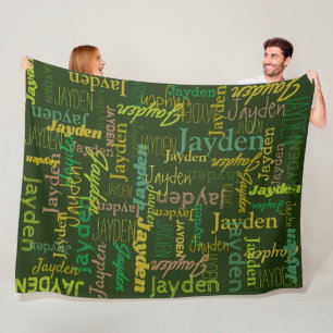 Jayden personalized name shades of green fleece blanket