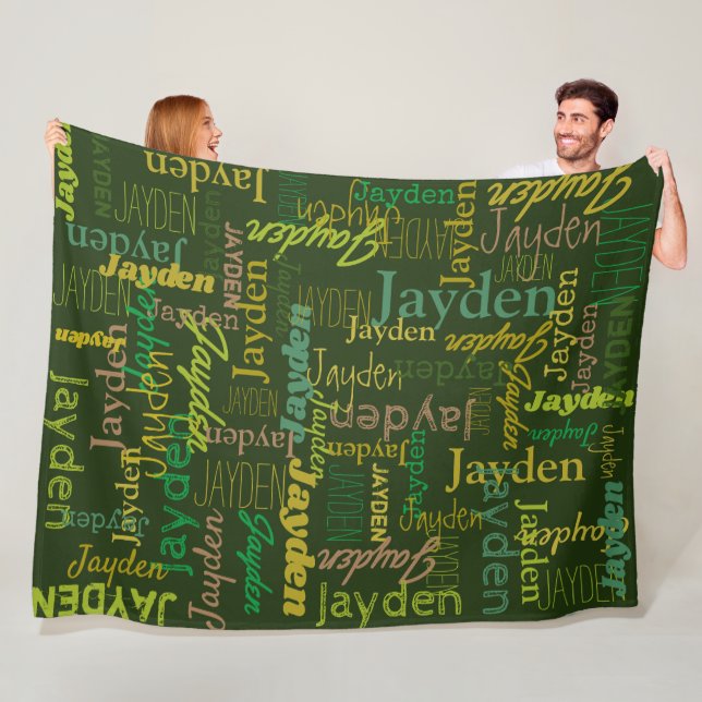 Jayden personalized name shades of green fleece blanket (In Situ)