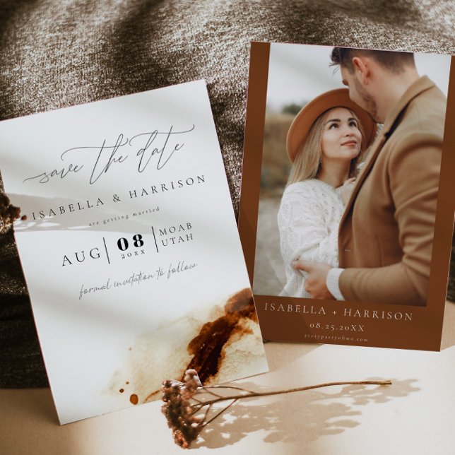 JAYLA | Bohemian Terracotta Photo Save the Date Invitation (Creator Uploaded)