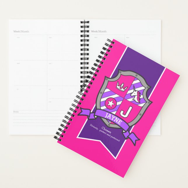 Jayne name meaning knight shield initial J pink Planner (Display)