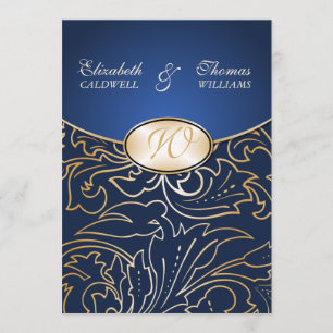 Jazmene Golden Filigree Wedding Invitation-indigo Invitation