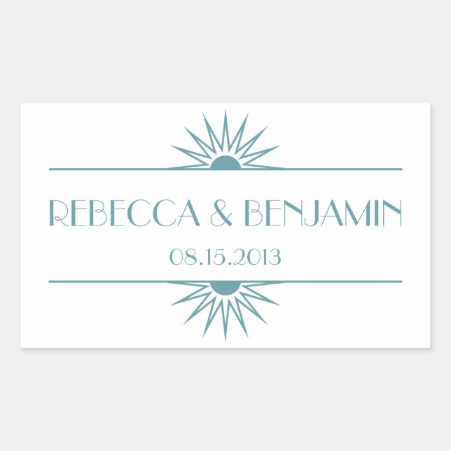Jazz age blue geometric art deco wedding sticker (Front)