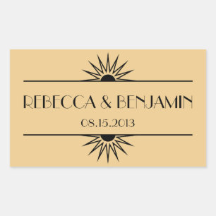 Jazz age dull gold geometric art deco wedding sticker