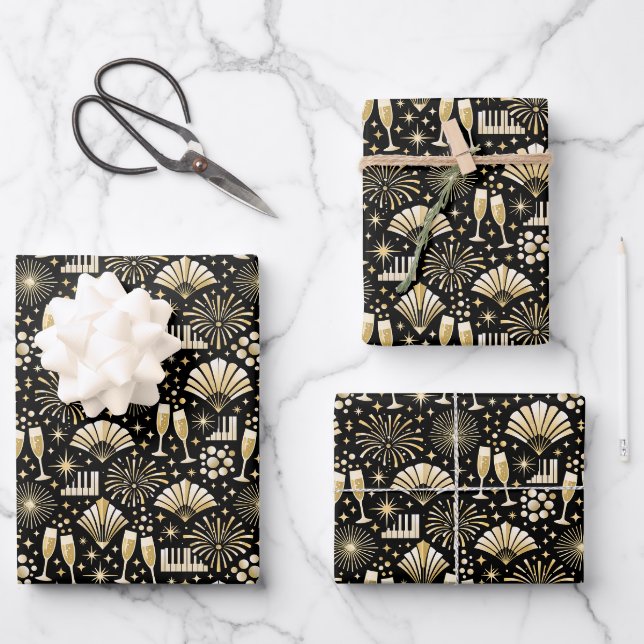 Jazz Age New Year Pattern Wrapping Paper Sheet (Front)