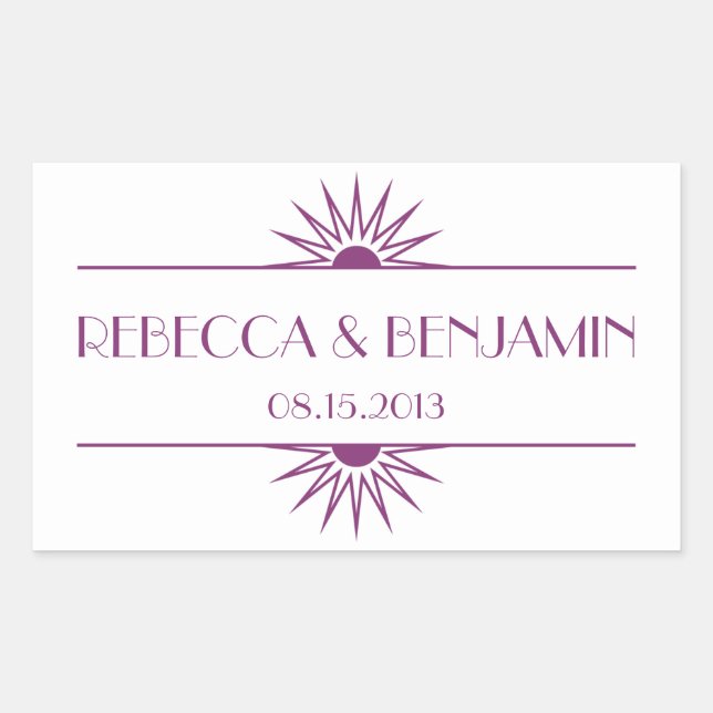 Jazz age purple geometric art deco wedding sticker (Front)