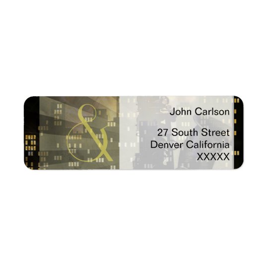 Jazz Age Saxophone City Skyline Wedding Set Return Address Label