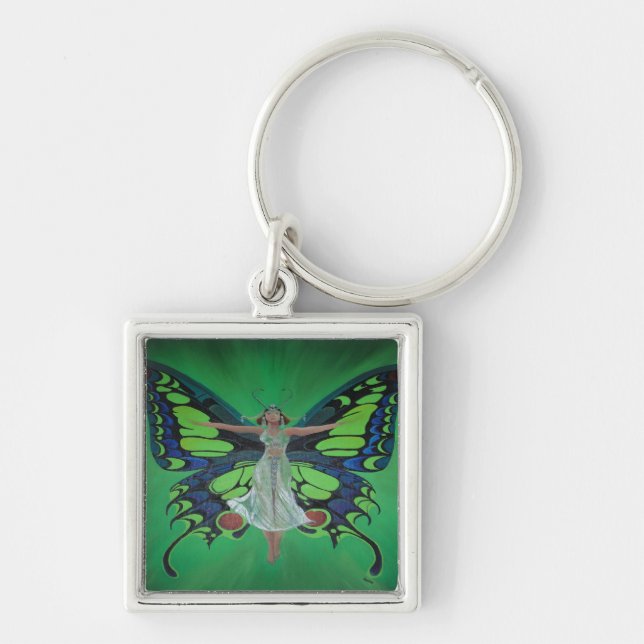 Jazz Age Showgirl Flapper Wearing Butterfly Wings  Keychain (Front)