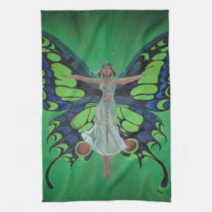Jazz Age Showgirl Flapper Wearing Butterfly Wings Kitchen Towel