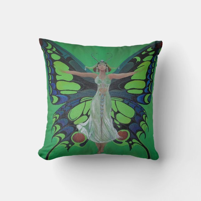 Jazz Age Showgirl Flapper Wearing Butterfly Wings  Throw Pillow (Front)