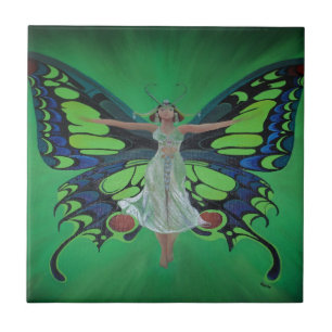 Jazz Age Showgirl Flapper Wearing Butterfly Wings  Tile