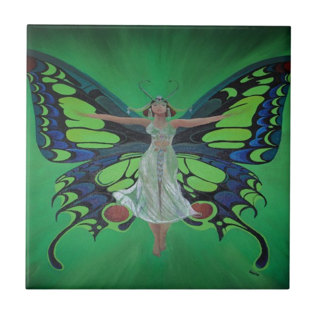 Jazz Age Showgirl Flapper Wearing Butterfly Wings  Tile (Front)