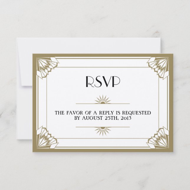Jazz age taupe Art Déco RSVP réponse mariage (Devant)