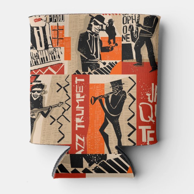 Jazz Band Cool Vintage Poster Can Cooler (Front)