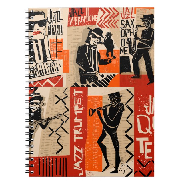 Jazz Band Cool Vintage Poster Notebook (Front)