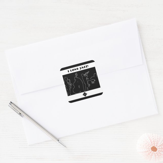 Jazz Band - I love Jazz Square Sticker (Envelope)
