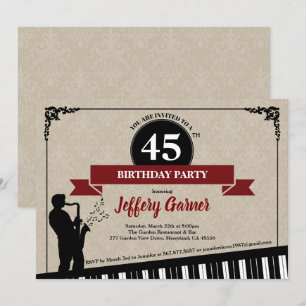 Jazz birthday party invitation Music theme adult