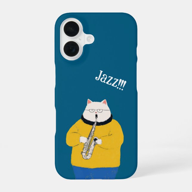 Jazz cat, personalized iPhone 16 case (Back)