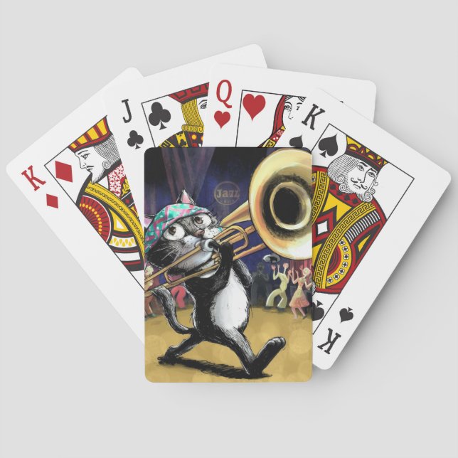 Jazz Cat playing music on Trombone Playing Cards (Back)