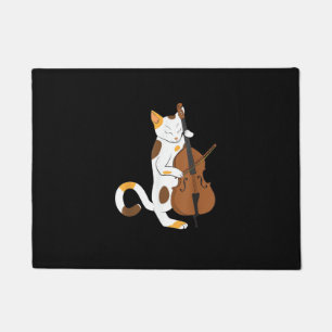 Jazz Cat Shirt Playing Bass Instrument for Kitten  Doormat