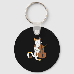 Jazz Cat Shirt Playing Bass Instrument for Kitten Keychain