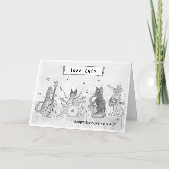 Jazz Cats Bonne Carte d'Anniversaire (B&W) (Devant)
