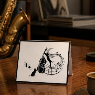 Jazz Cats Double Bass Folded Note Card