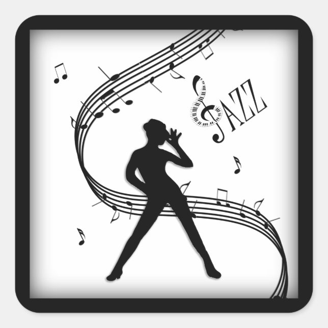 Jazz Dance Black and White Music Square Sticker (Front)