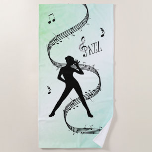 Jazz Dance Green Music Beach Towel