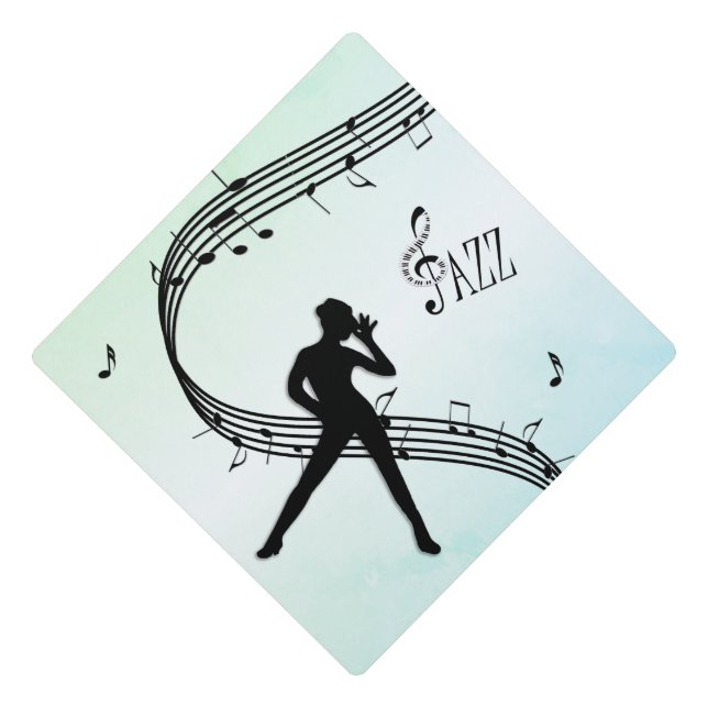 Jazz Dance Green Music Graduation Cap Topper (Front)
