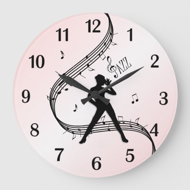 Jazz Dance Pink Black Numbers Large Clock (Front)