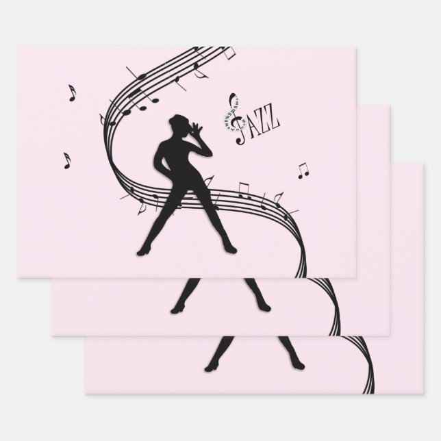 Jazz Dance Pink Music Wrapping Paper Sheets (Set)