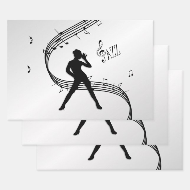 Jazz Dance Silver Music Wrapping Paper Sheet (Set)
