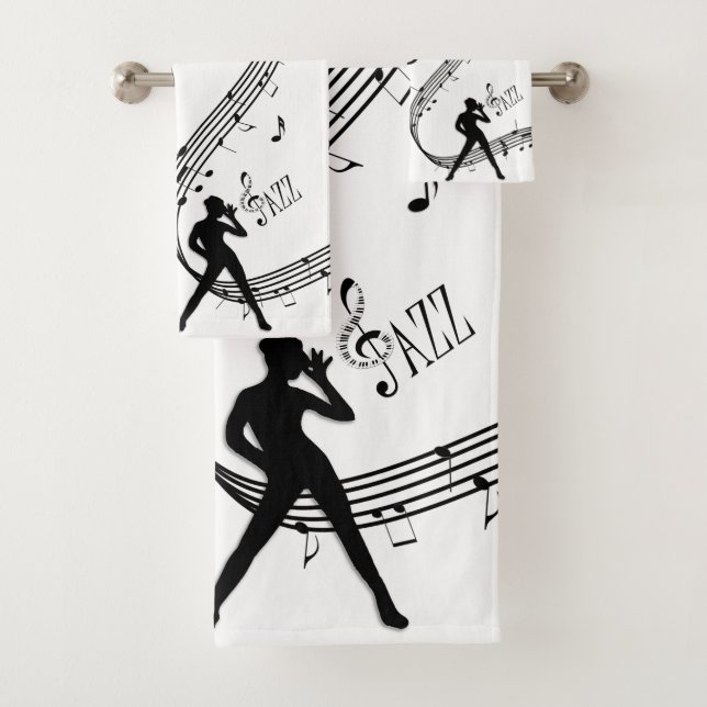 Jazz Dance White Music Bath Towel Set (Insitu)