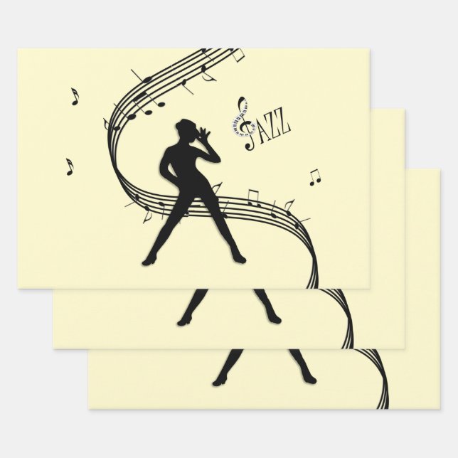 Jazz Dance Yellow Music Wrapping Paper Sheet (Set)
