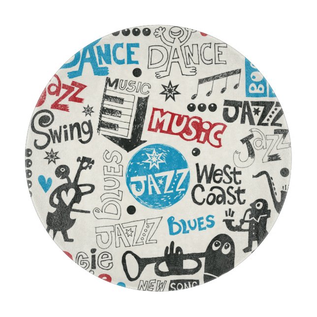 Jazz Doodle: Eclectic Music Mix Cutting Board (Front)