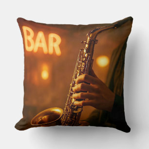 Jazz in Bar Lights Throw Pillow