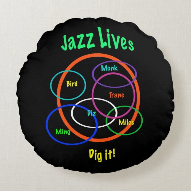 Jazz Lives Round Throw Pillow (Front)