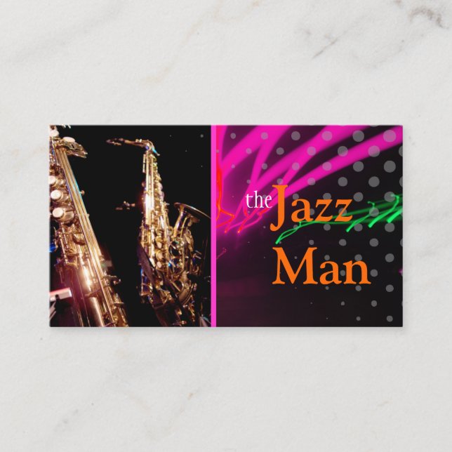 Jazz Man, Stylish neon lights/fluorescent colours Business Card (Front)