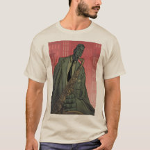 Jazz Midnight saxophone player basic tan t-shirt