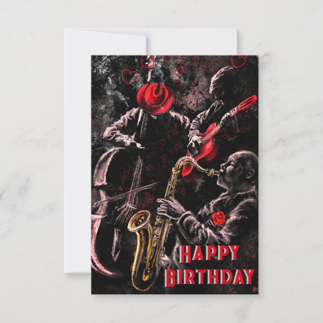 Jazz Music Band Musical Happy Birthday Card (Front)