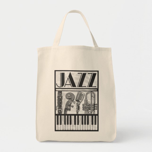 Jazz Music Instruments Canvas Tote (Front)