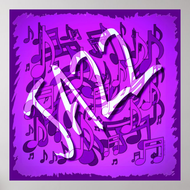 Jazz Music Notes Violet Purple Musical Pattern Art Poster (Front)