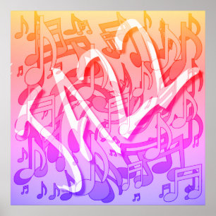 Jazz Music Pattern Dancing Swirling Notes Poster